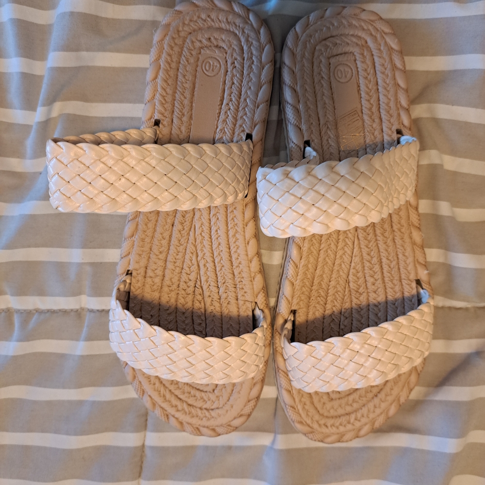 Woven Double-Strap Slide Sandals in Cream - Picture 2 of 3